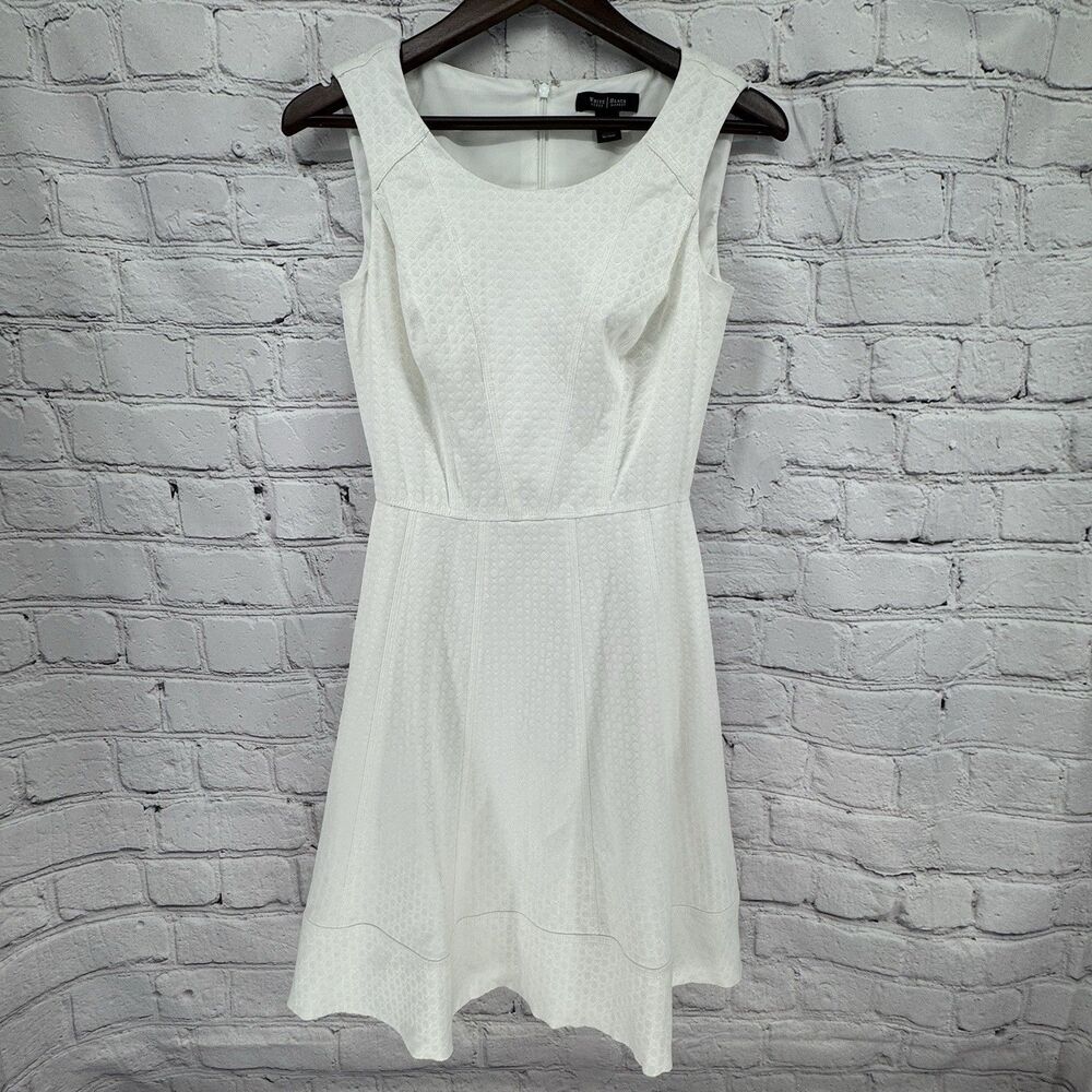 White House Black Market Dress Size 2 White Textured Fit Flare Pocket Sleeveless